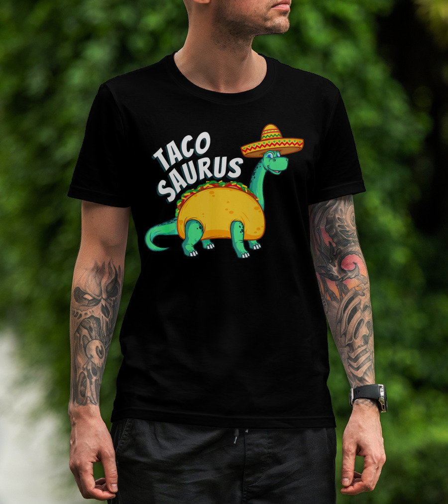 Tacosaurus Dinosaur Wearing Sombrero With Taco Body T-Shirt