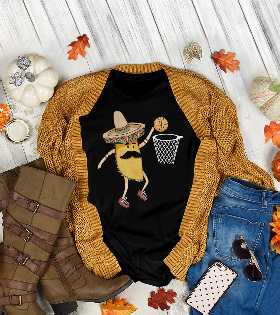 Sombrero Taco Slam Dunk Basketball Sports Fun T-Shirt