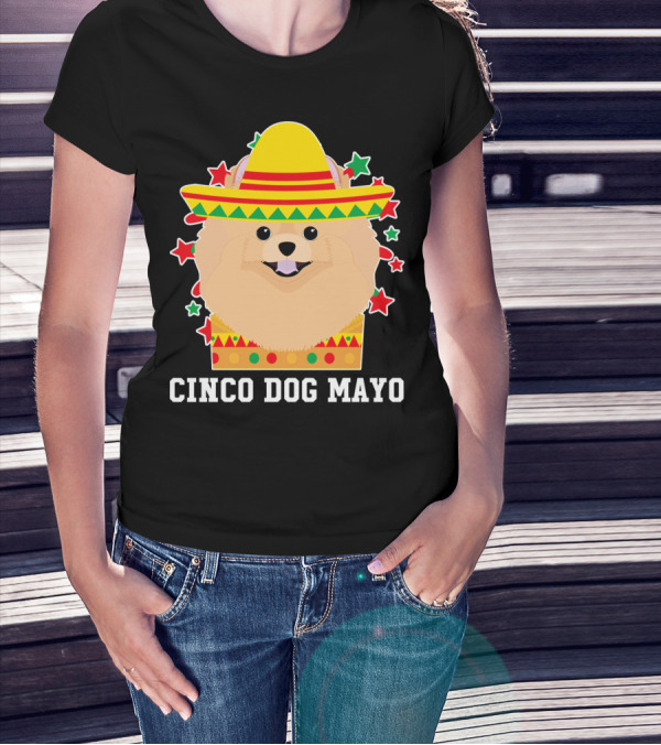 Cinco Dog Mayo Pomeranian Sombrero Stars T-Shirt