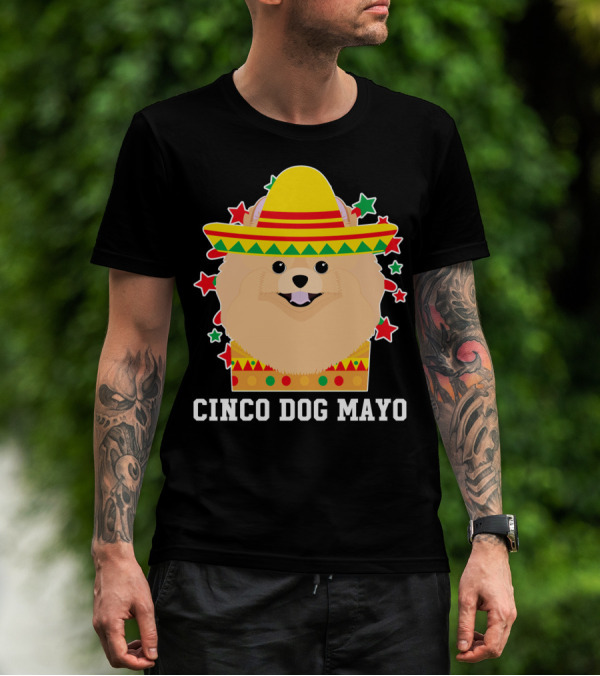 Cinco Dog Mayo Pomeranian Sombrero Stars T-Shirt