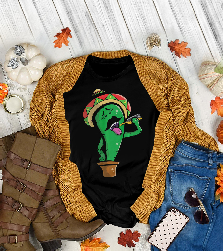 Funny Drinking Mexican Cactus Cinco De Mayo Sombrero Party T-Shirt
