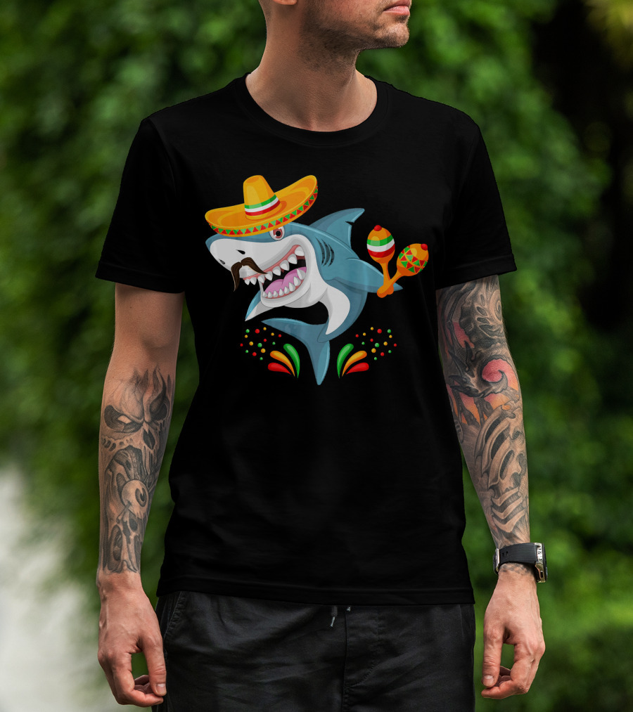 Cinco De Mayo Shark Sombrero Maracas Fiesta Mexican T-Shirt
