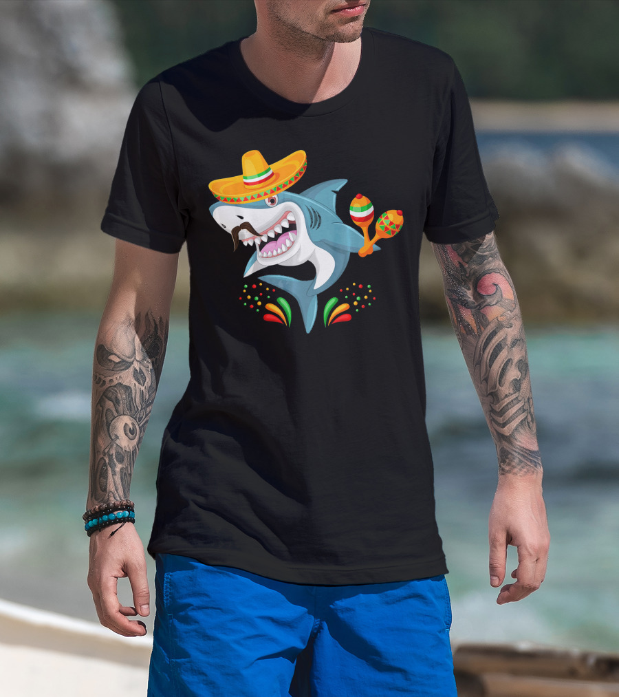 Cinco De Mayo Shark Sombrero Maracas Fiesta Mexican T-Shirt