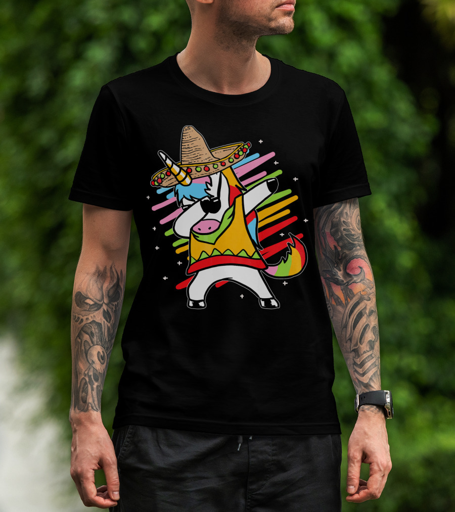 Dabbing Unicorn Cinco De Mayo Sombrero Rainbow Mexican Colors T-Shirt