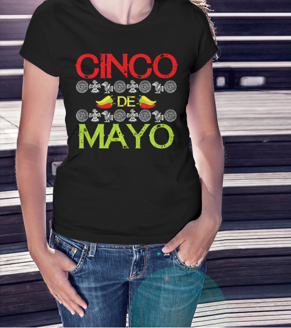 CINCO DE MAYO Mexican Festival Icons With Peppers T-Shirt