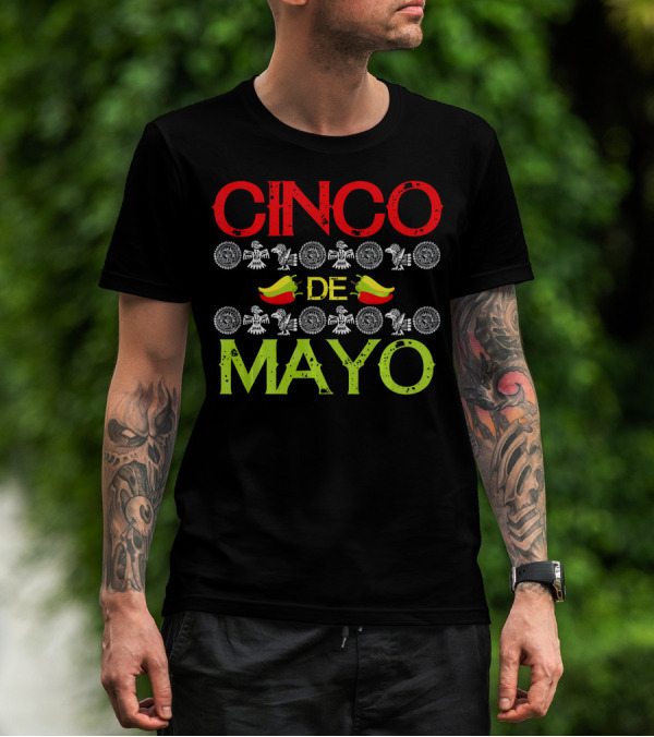 CINCO DE MAYO Mexican Festival Icons With Peppers T-Shirt