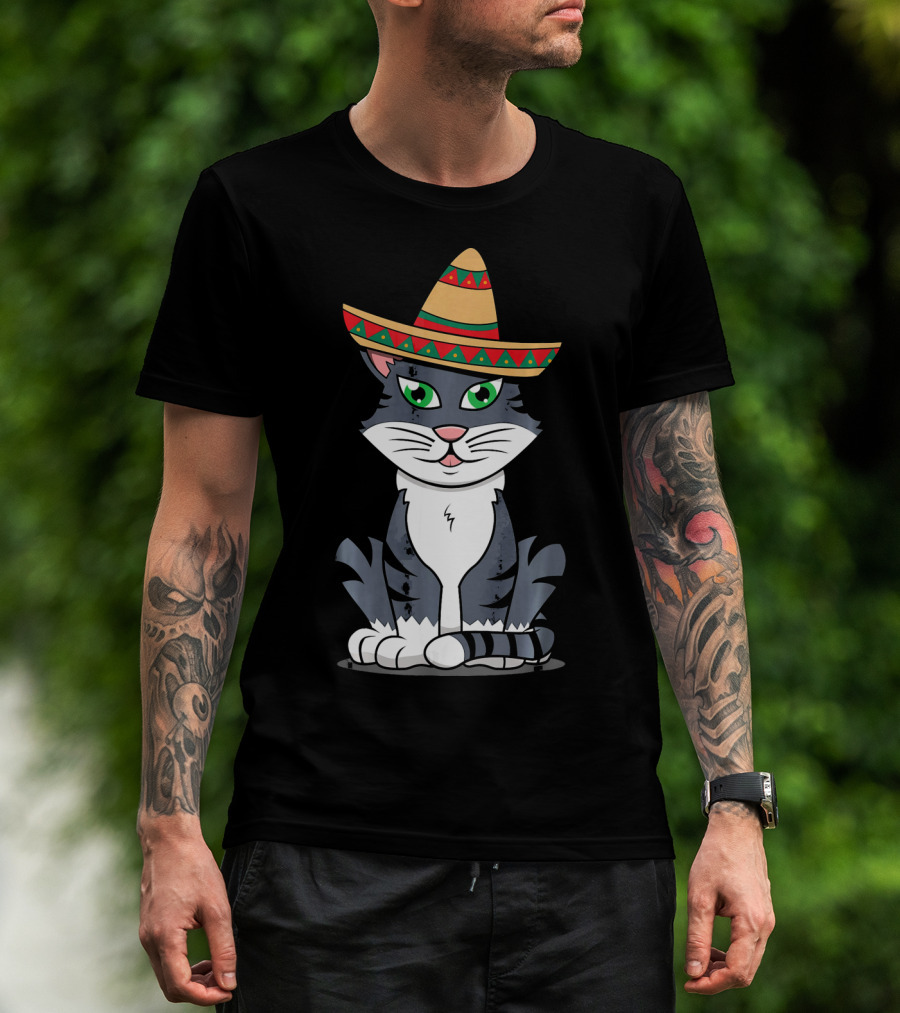 Cinco De Mayo Cat Happy With Sombrero T-Shirt