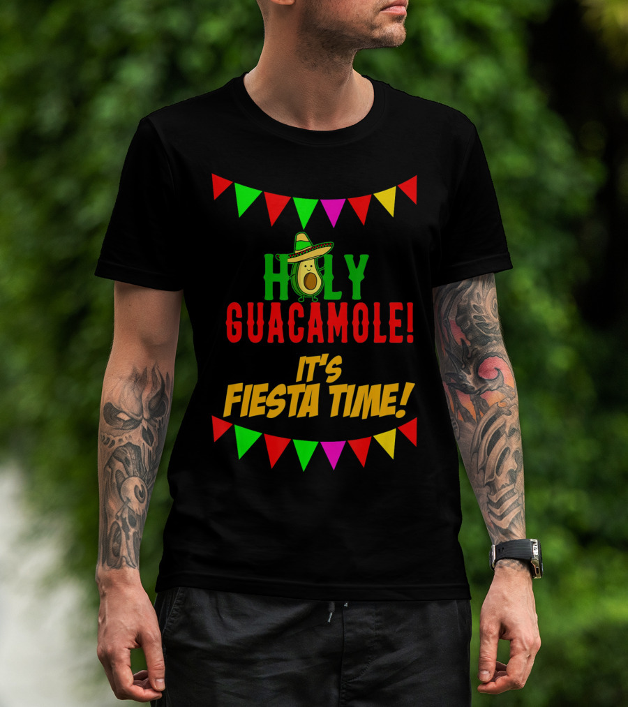 Holy Guacamole It's Fiesta Time Cinco Banners Avocado Sombrero T-Shirt