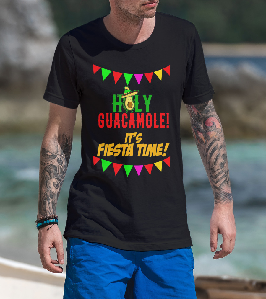 Holy Guacamole It's Fiesta Time Cinco Banners Avocado Sombrero T-Shirt