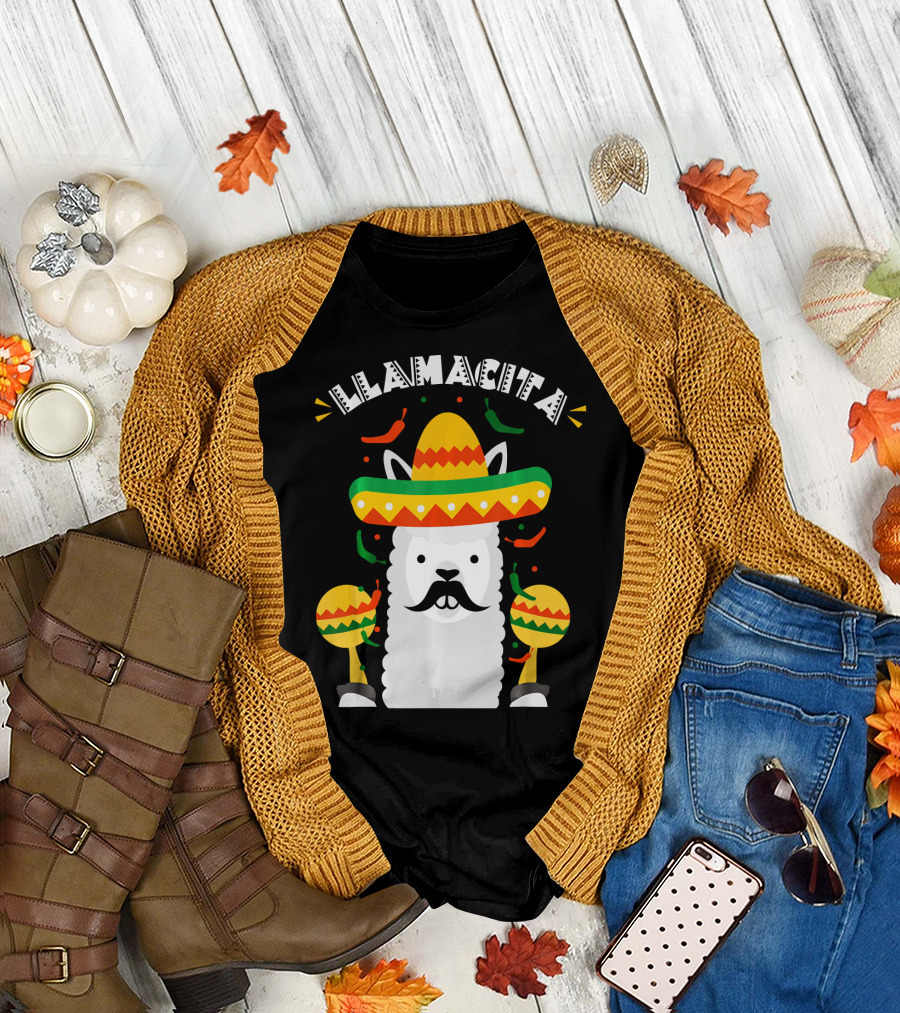 Llamacita Cinco De Mayo Party Llama Sombrero Maracas T-Shirt