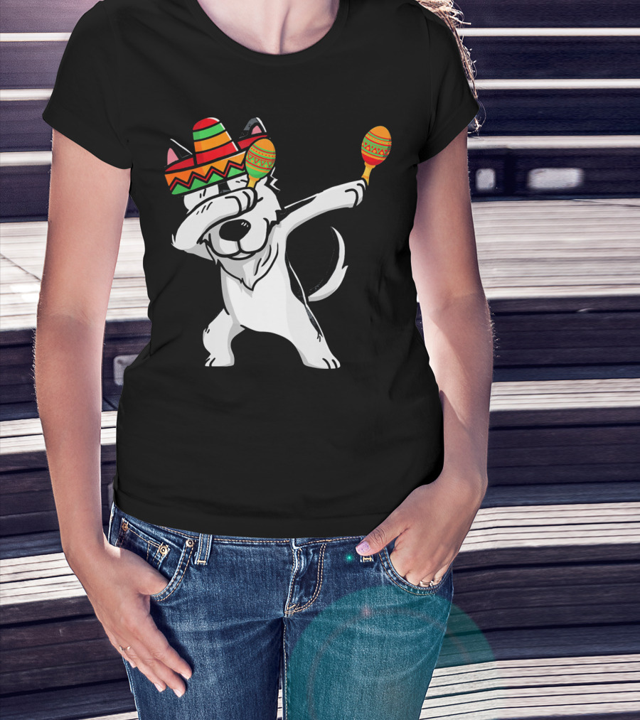 Dabbing Husky With Sombrero And Maracas Funny Cinco De Mayo T-Shirt