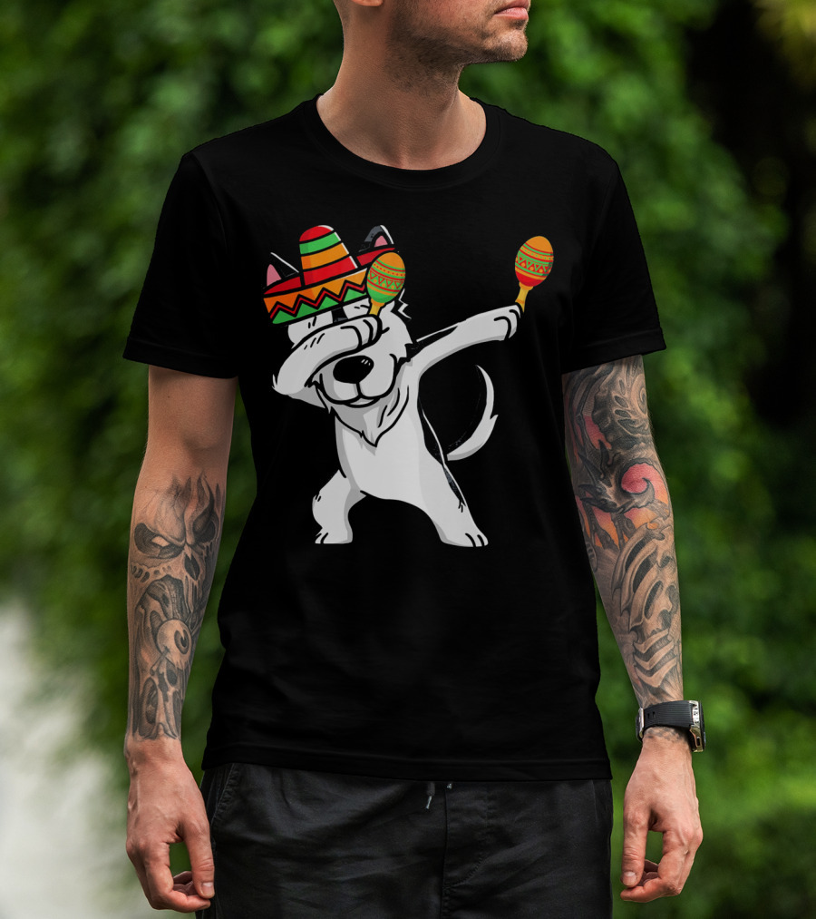 Dabbing Husky With Sombrero And Maracas Funny Cinco De Mayo T-Shirt