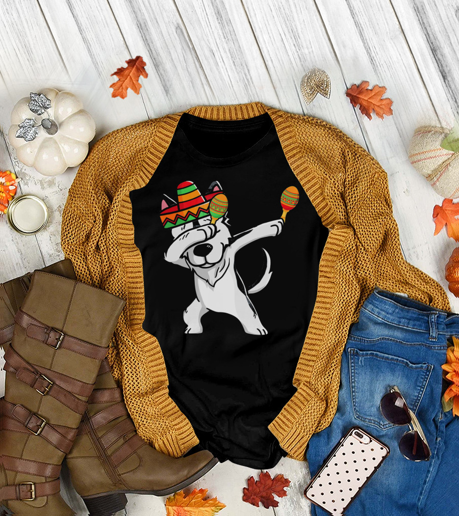 Dabbing Husky With Sombrero And Maracas Funny Cinco De Mayo T-Shirt