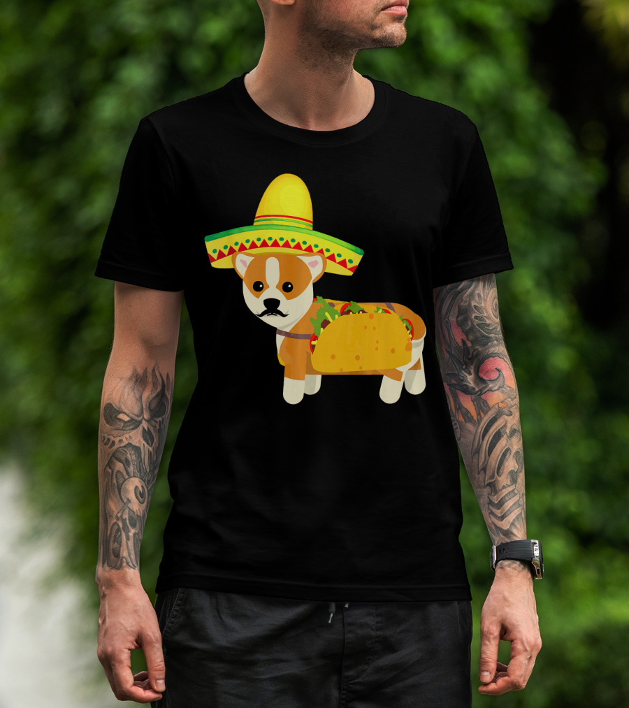 Funny Mexican Corgi In Sombrero Taco Cinco De Mayo T-Shirt