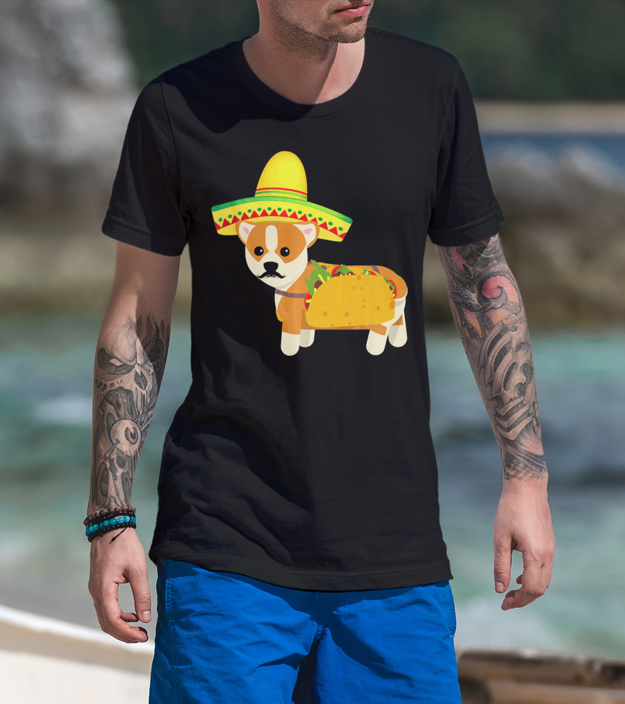 Funny Mexican Corgi In Sombrero Taco Cinco De Mayo T-Shirt