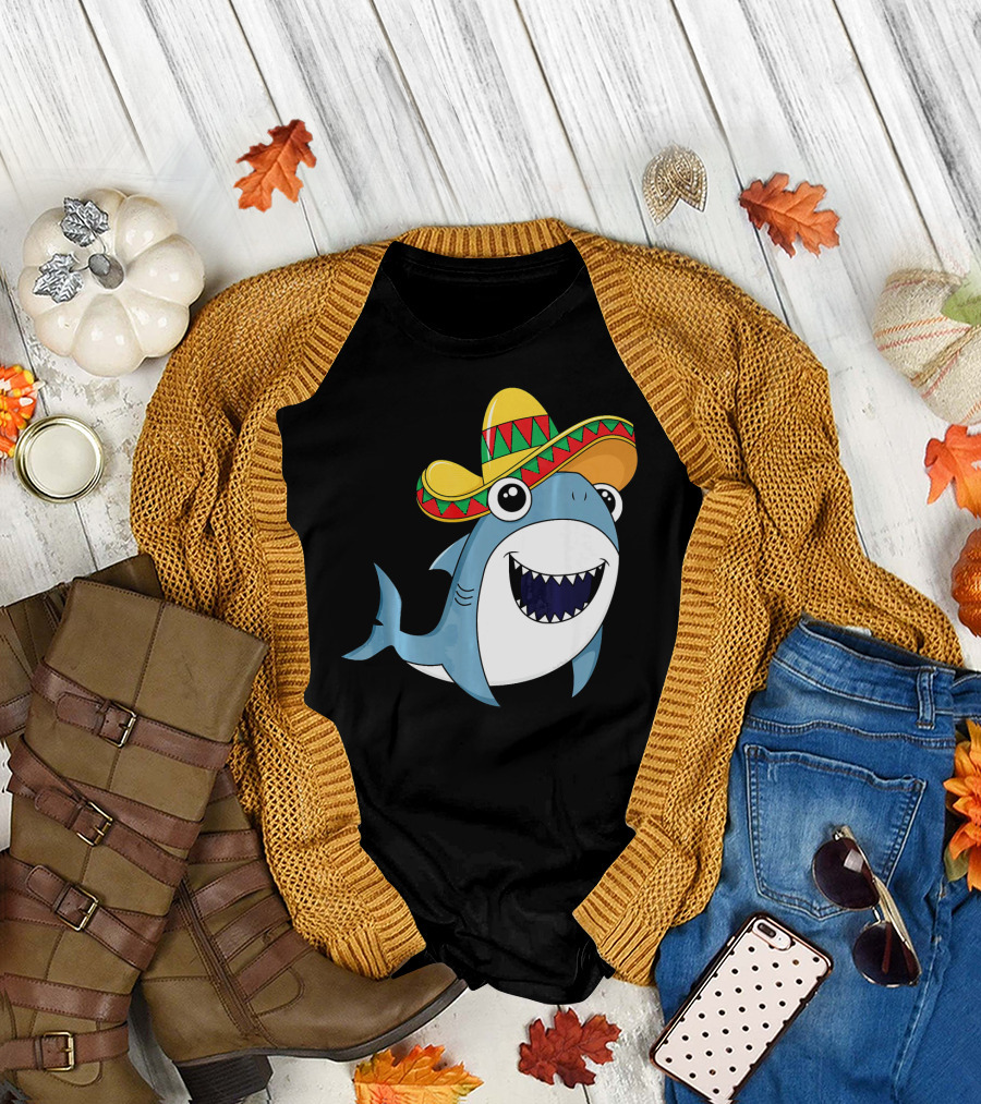 Kids Cinco De Mayo Sombrero Shark Boys Me T-Shirt
