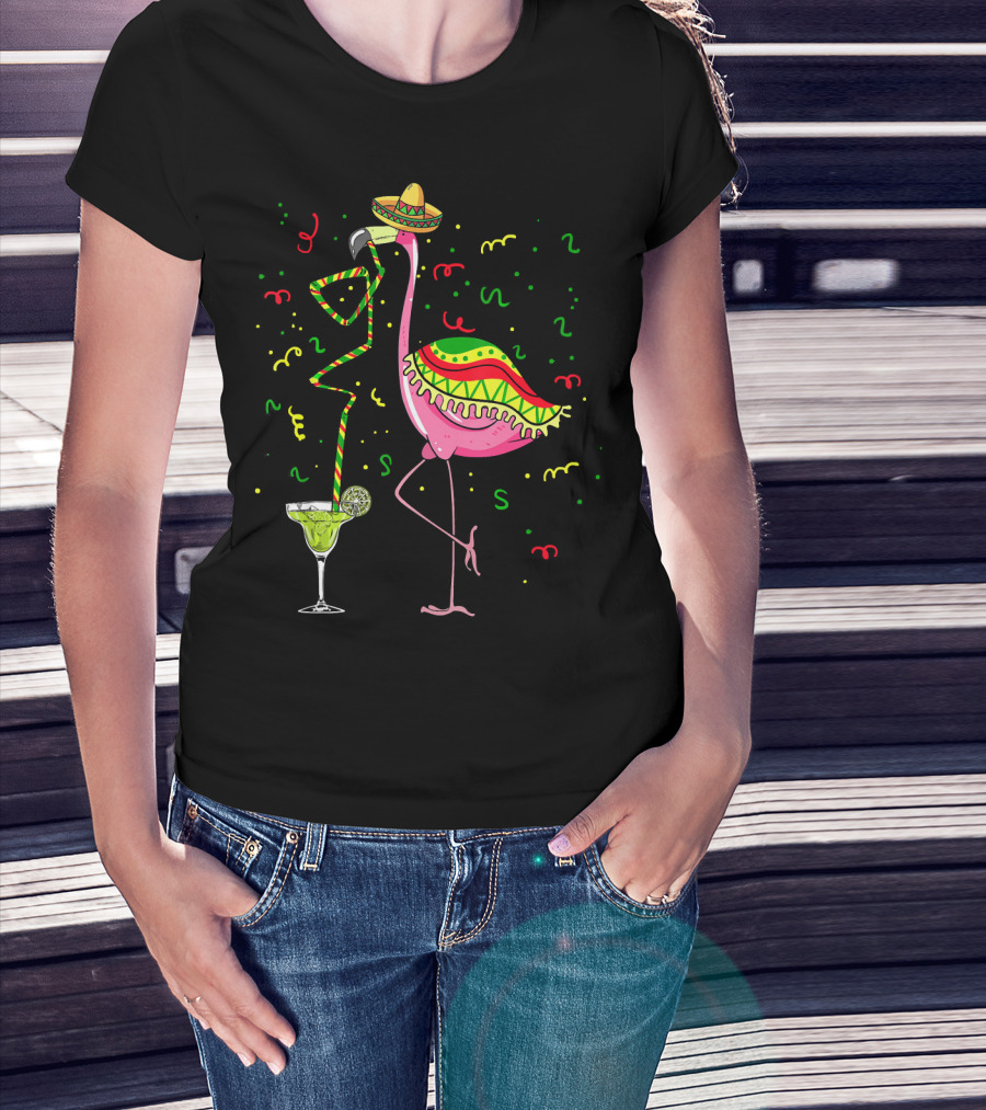 Cinco De Mayo Pink Flamingo Sombrero Margarita T-Shirt