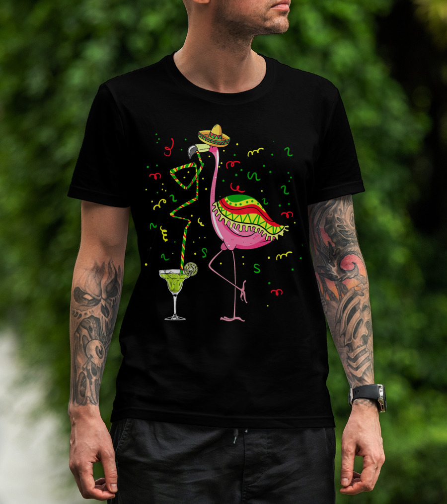 Cinco De Mayo Pink Flamingo Sombrero Margarita T-Shirt