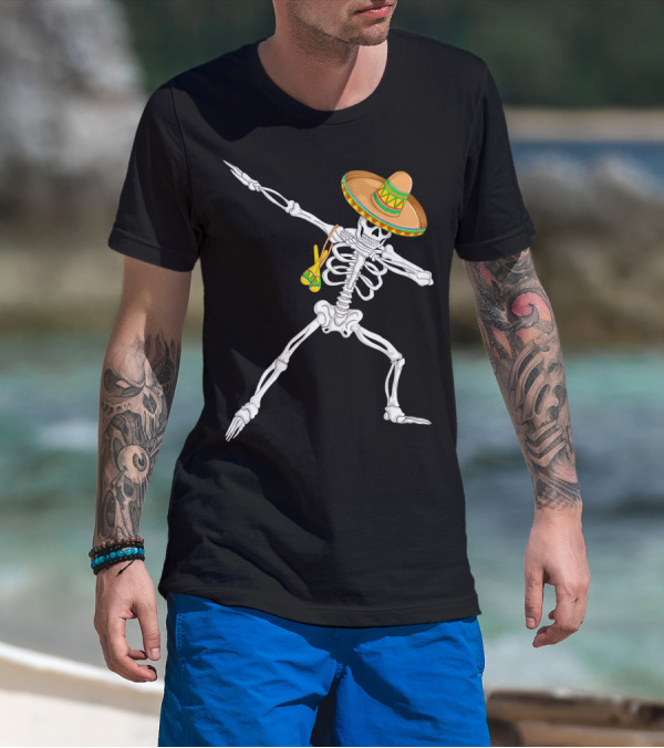 Cinco De Mayo Dabbing Skeleton Sombrero Dance T-Shirt