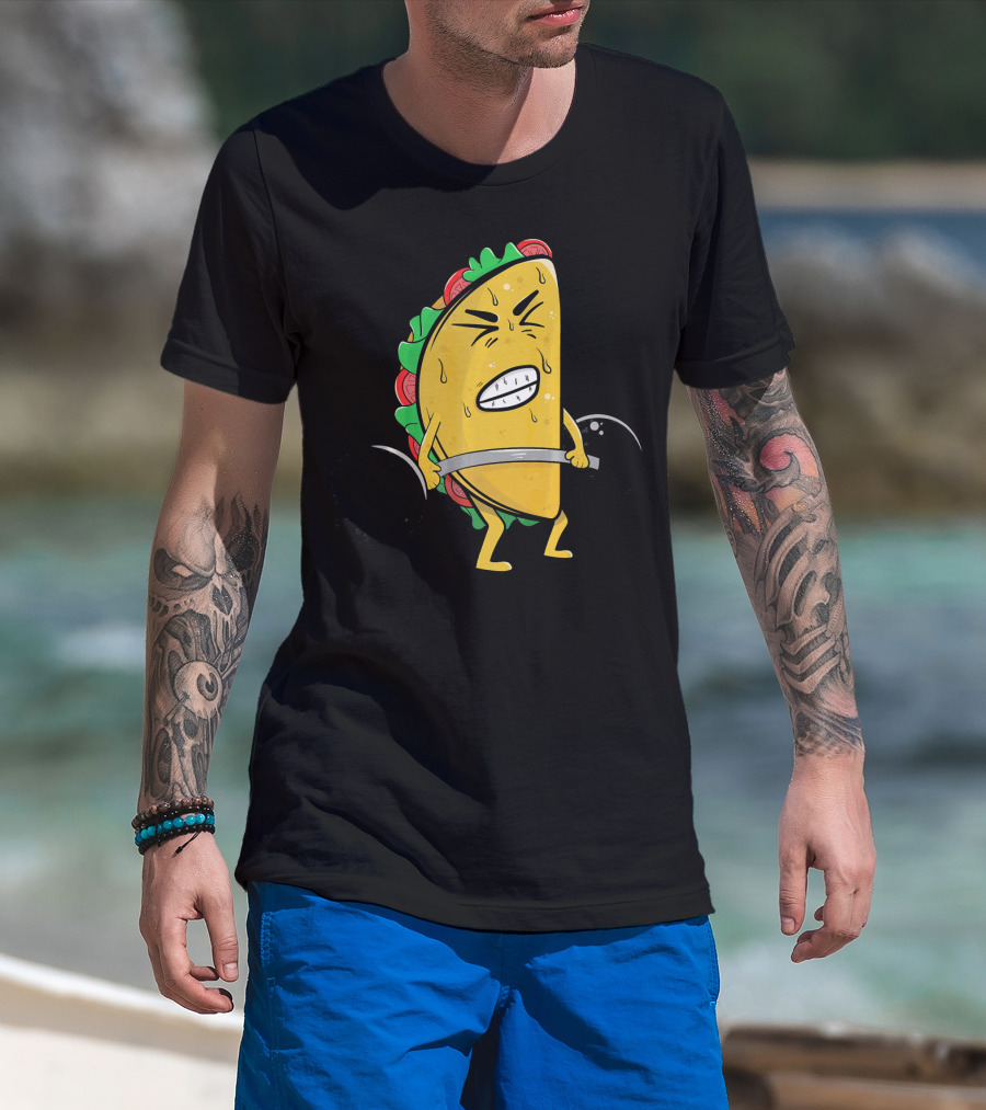 Funny Spanish Weightlifting Taco With Determined Expression T-Shirt