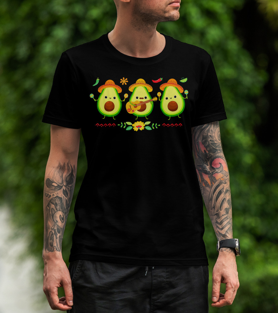 Cinco De Mayo Avocado Trio With Sombreros And Maracas T-Shirt