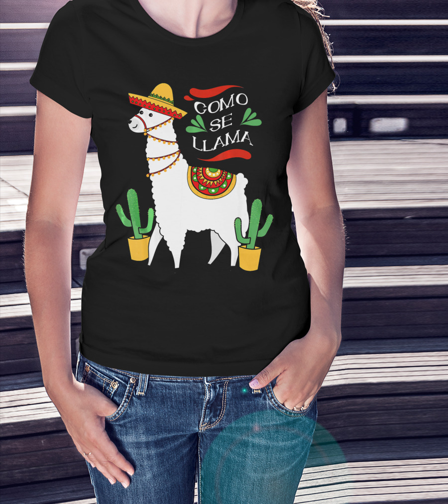 Como Se Llama Cactus Cute Llama With Sombrero Cinco De Mayo T-Shirt