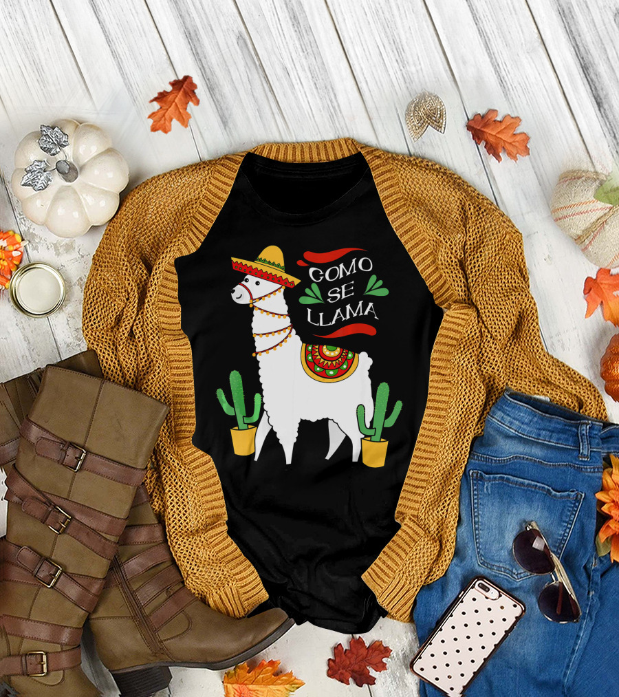 Como Se Llama Cactus Cute Llama with Sombrero Cinco De Mayo T-Shirt