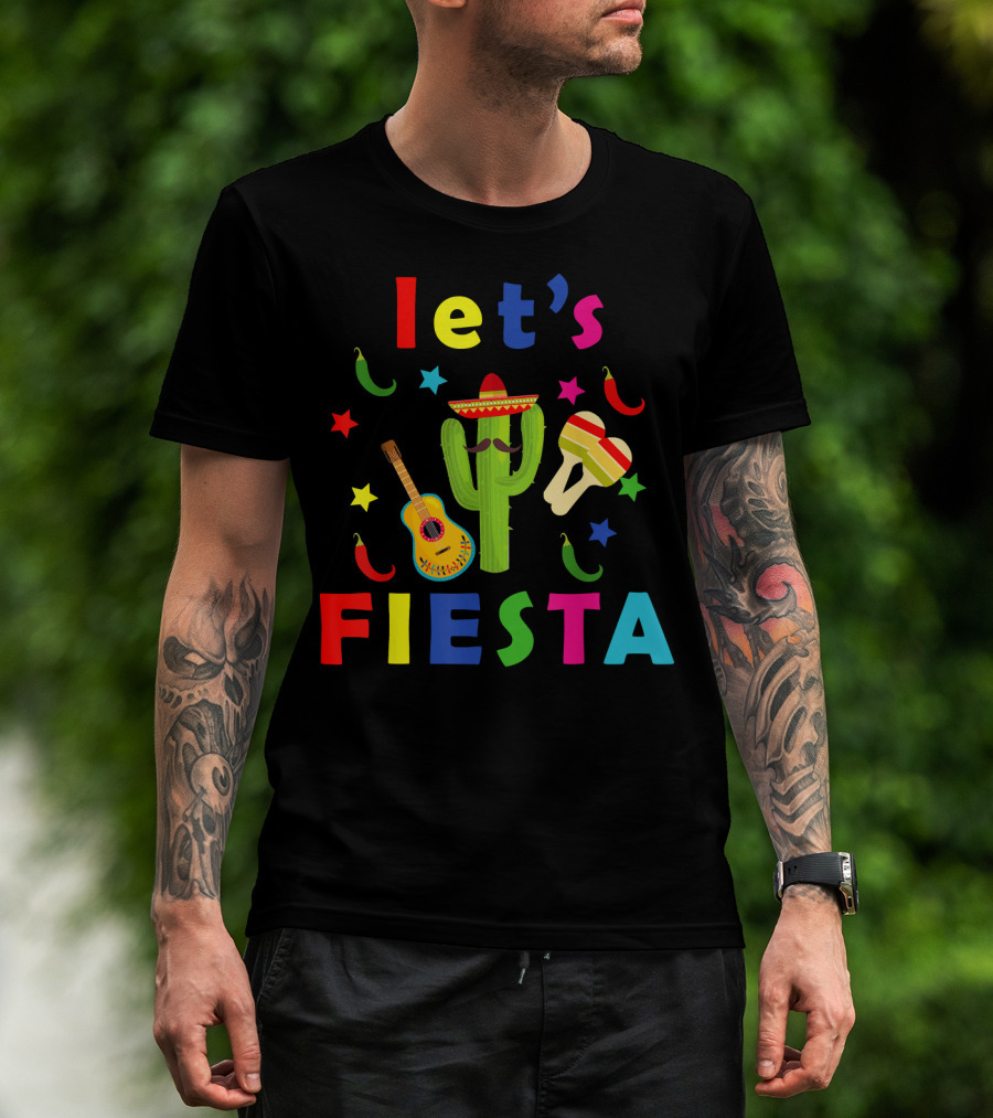 Let's Fiesta Mexican Guitar Cactus Cinco De T-Shirt