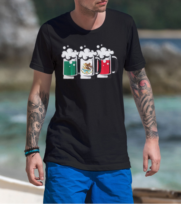 Mexican Flag Beer Glasses Cinco De Mayo T-Shirt