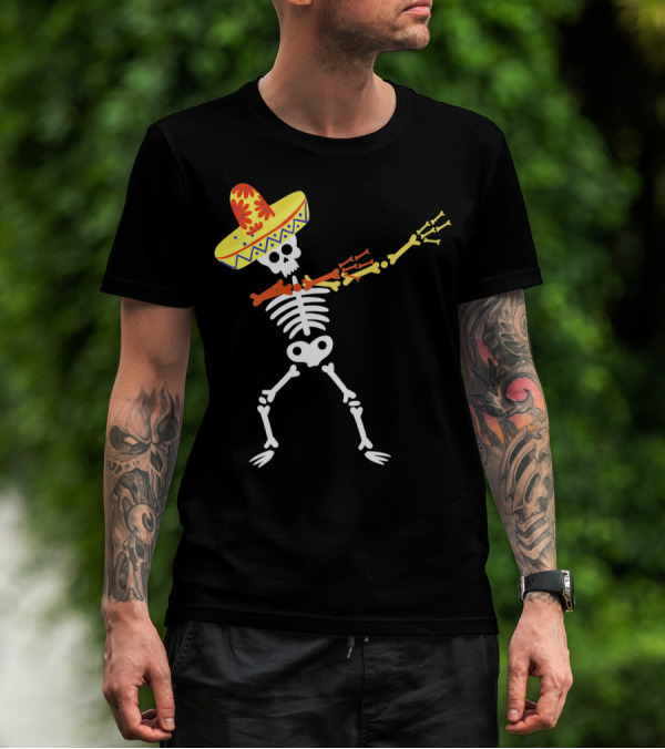 Cinco De Mayo Sombrero Dabbing Skeleton Skull T-Shirt