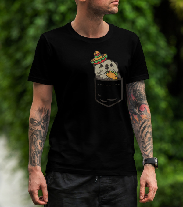 Cute Pocket Otter Sombrero Taco Cinco De Mayo T-Shirt