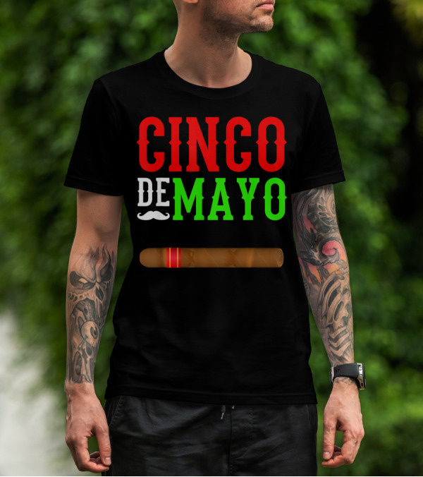 Cinco De Mayo Cigar With Mustache Graphic Funny Mexico T-Shirt