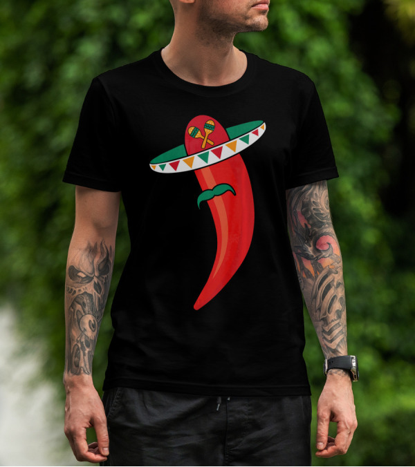 Sombrero Mustache Chili Pepper With Maracas T-Shirt