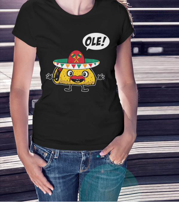 Ole Funny Taco With Sombrero For Cinco De Mayo T-Shirt