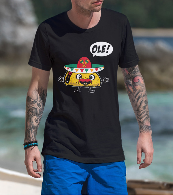 Ole Funny Taco With Sombrero For Cinco De Mayo T-Shirt