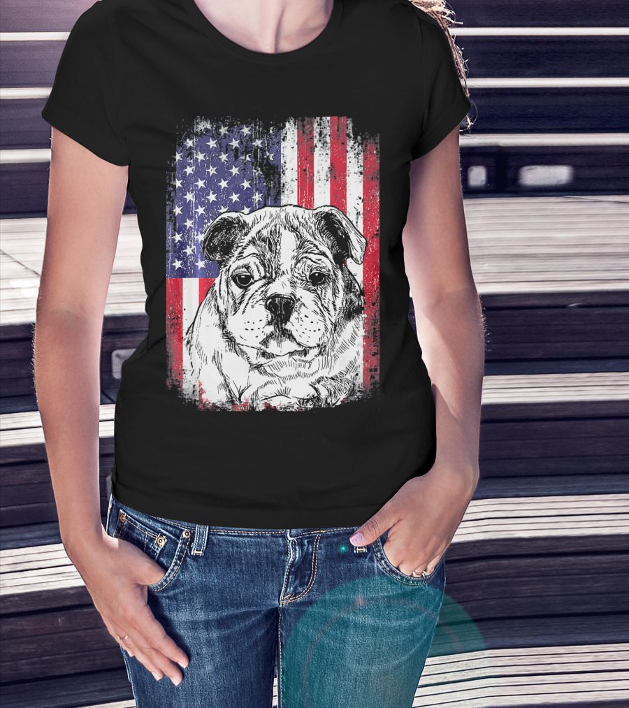 Patriotic American Flag Bulldog T-Shirt