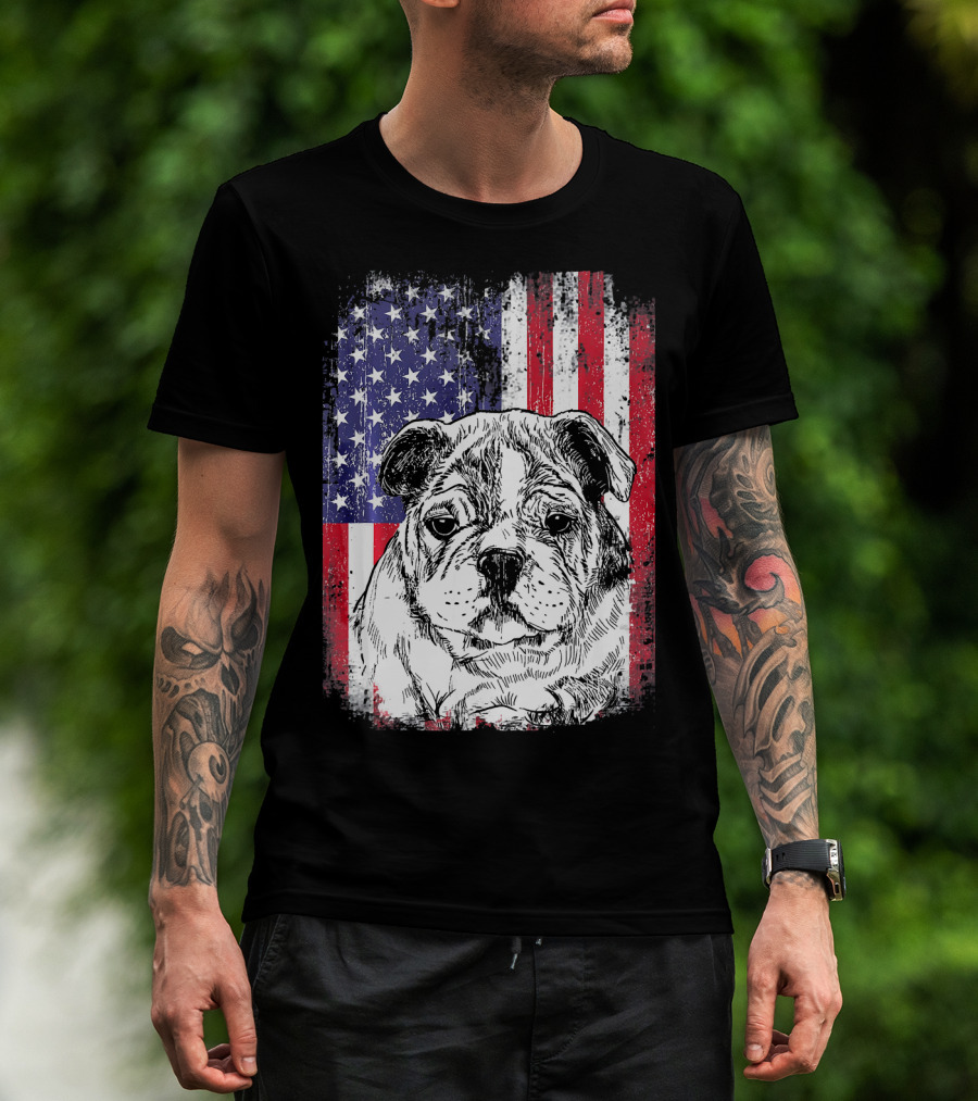 Patriotic American Flag Bulldog T-Shirt