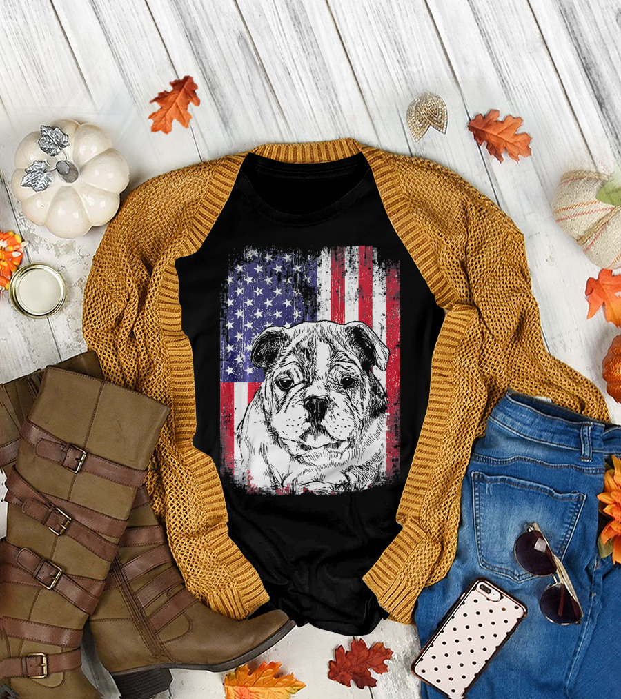 Patriotic American Flag Bulldog T-Shirt