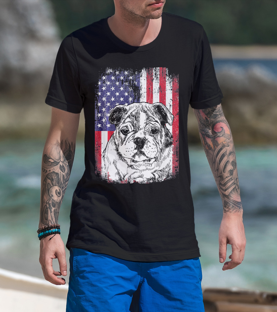 Patriotic American Flag Bulldog T-Shirt