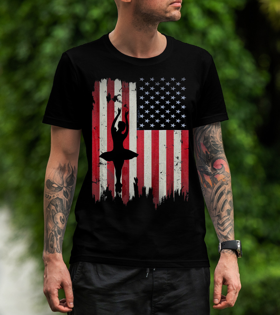 Ballerina Silhouette With American Flag Ballet USA T-Shirt