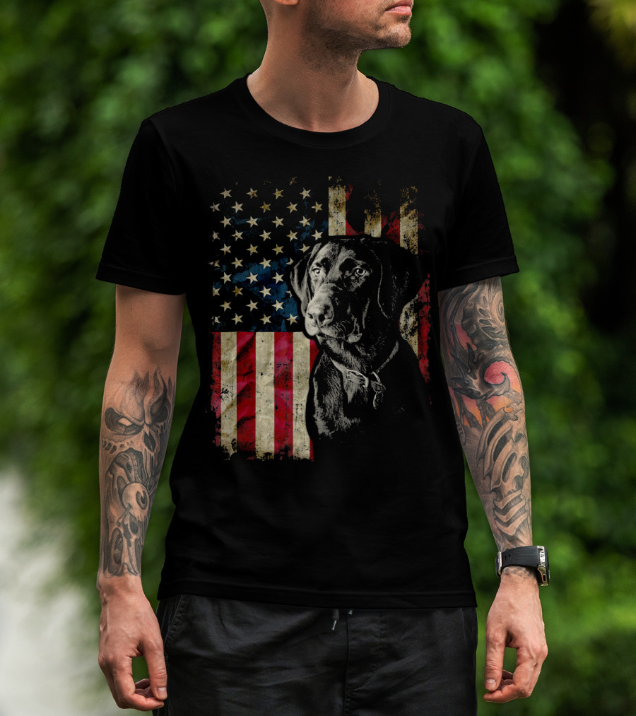 Patriotic Labrador Retriever With American Flag Background T-Shirt