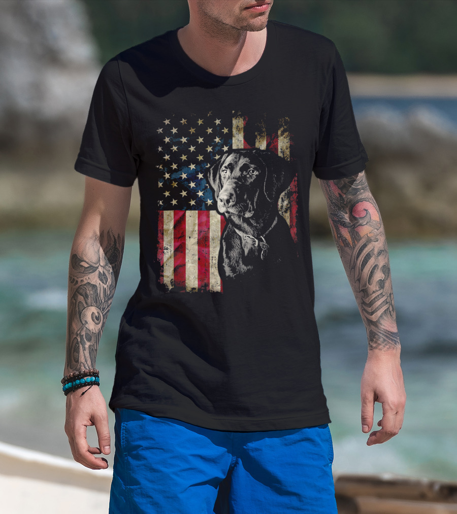 Patriotic Labrador Retriever With American Flag Background T-Shirt