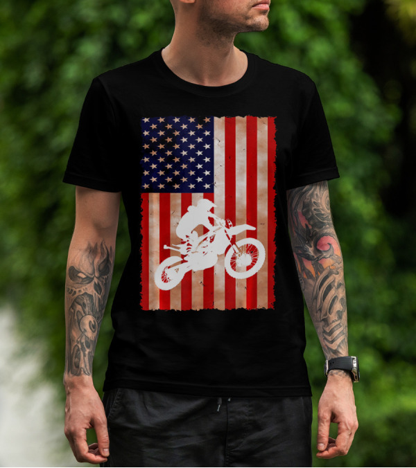 Dirt Bike Motocross American Flag Patriotic Ride USA T-Shirt