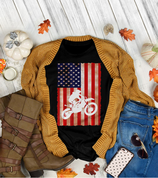Dirt Bike Motocross American Flag Patriotic Ride USA T-Shirt