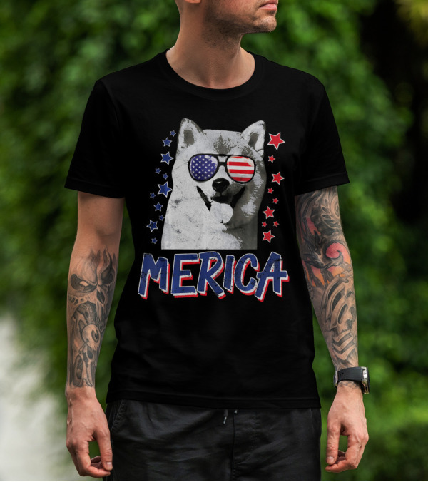 Merica Shiba Inu Dog Patriotic USA Stars And Stripes Sunglasses T-Shirt