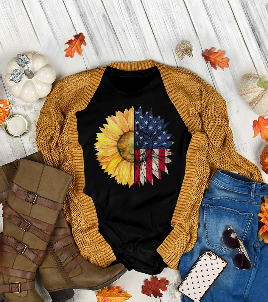 Sunflower American USA Flag 4th of July T-Shirt