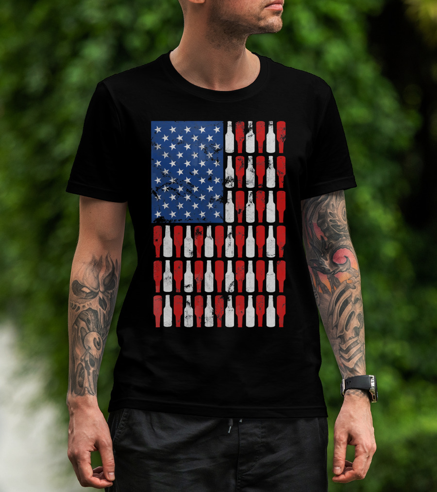Vintage USA American Flag Made Of Beer Bottles T-Shirt