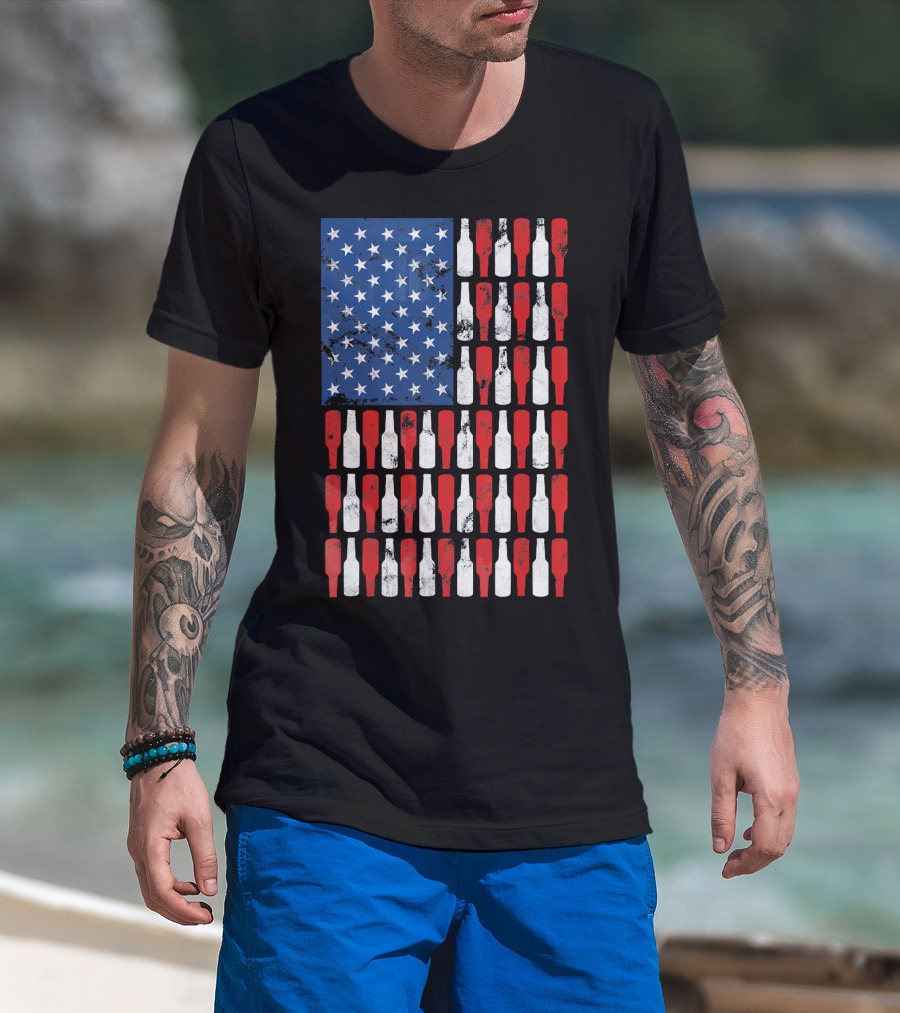 Vintage USA American Flag Made Of Beer Bottles T-Shirt