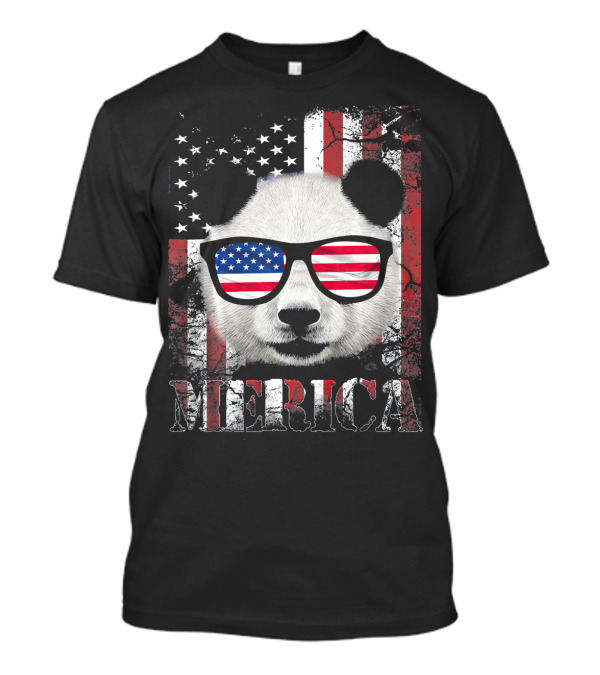 MERICA 4th Of July America Panda USA Flag Sunglasses T-Shirt