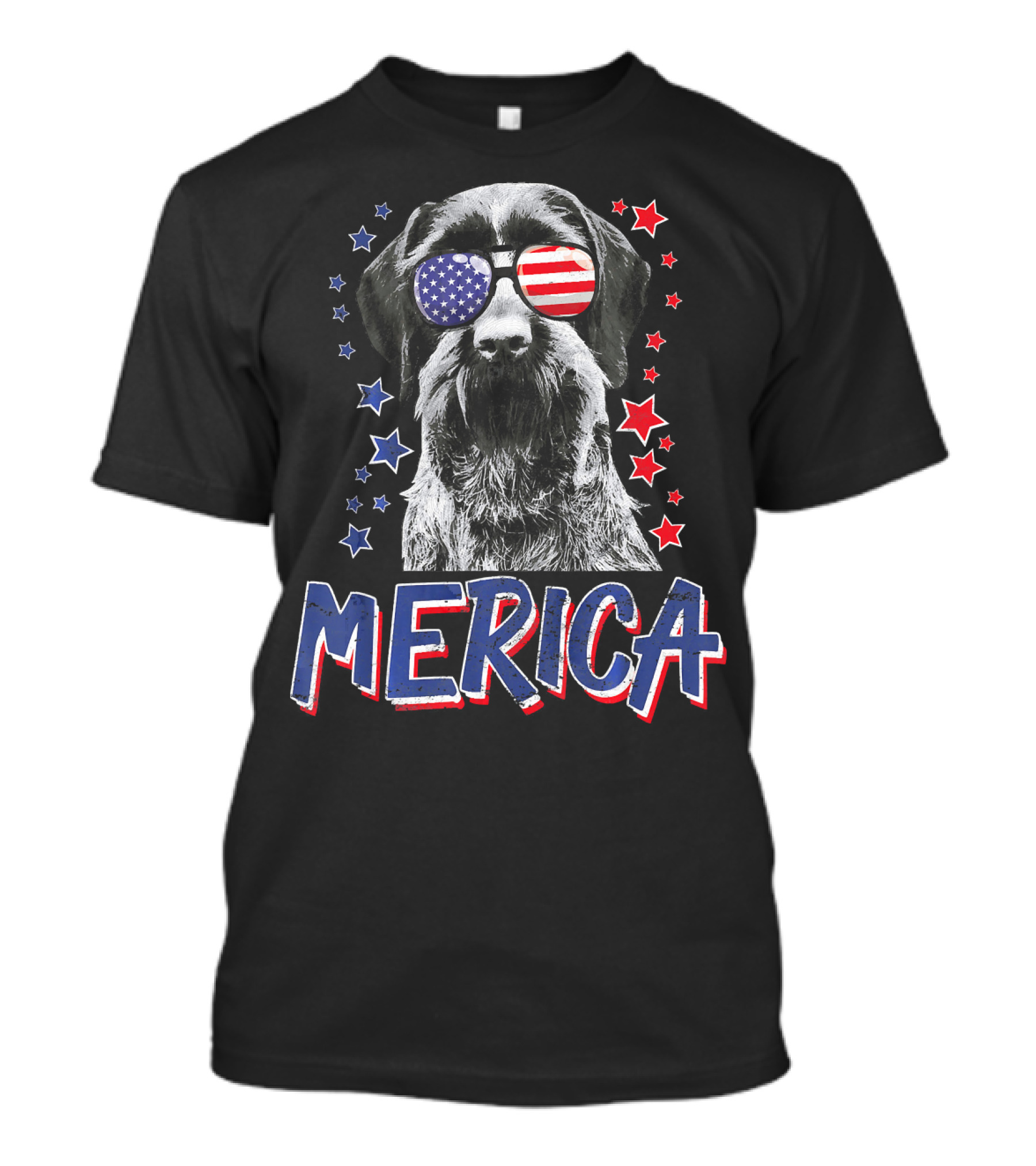 Merica German Wirehaired Pointer Dog With American Flag Sunglasses And Stars T-Shirt